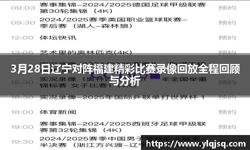 3月28日辽宁对阵福建精彩比赛录像回放全程回顾与分析